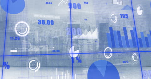 Futuristic Financial Data Overlays on Modern Cityscape