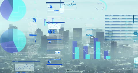 Futuristic Financial Graphs Overlaying City Skyline