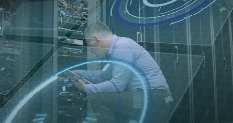 IT Professional Managing Server with Digital Interfaces