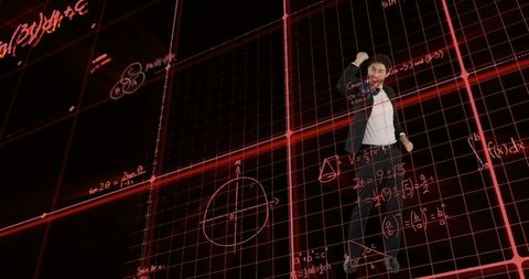 excited businessman jumping among digital mathematical formulas - Download Free Stock Images Pikwizard.com