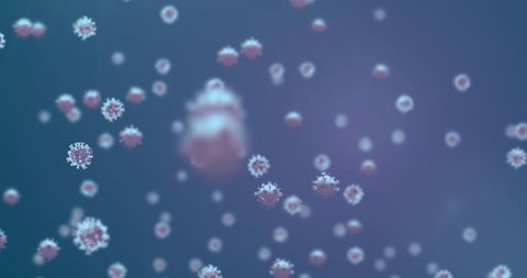 Floating Covid-19 Particles on Abstract Blue Background