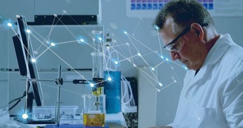 Scientist Analyzing Data with Network Overlay in Lab - Download Free Stock Images Pikwizard.com