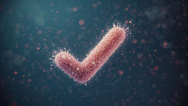 Floating Virus-shaped Check Mark in Digital Microscopic Universe