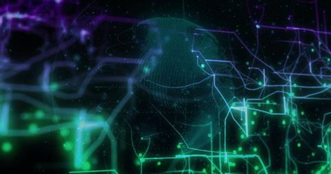 Futuristic Digital Network with Glowing Neon Pathways