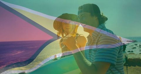 Surfers Enjoying Breezy Day at Rocky Coastline