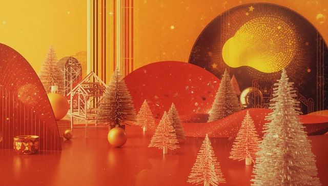 Festive AI-Generated Christmas Scene with Shimmering Trees and Ornaments