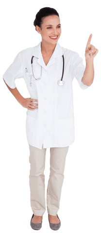 Caucasian Female Doctor in White Coat Pointing on Transparent Background - Download Free Stock Videos Pikwizard.com