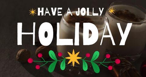 Festive Christmas Greetings with Eggnog and Holiday Text Overlay - Download Free Stock Images Pikwizard.com