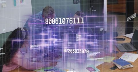 Business Team Collaborating with Augmented Reality Data Visualization for Brainstorming