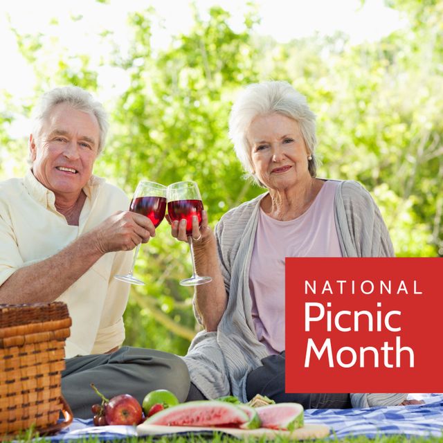 Senior Couple Enjoys Wine During Outdoor Picnic for National Picnic Month - Download Free Stock Templates Pikwizard.com