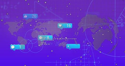 global digital interface with data processing icons on blue background - Download Free Stock Images Pikwizard.com