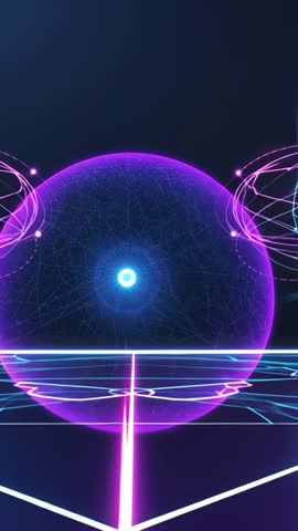 Neon Orb Spawning Over Grid | Futuristic Holographic Sphere Forming with Rotating Orbits