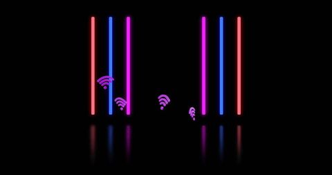 Glowing Neon Light Trails with WiFi Symbols on Black Background - Download Free Stock Images Pikwizard.com