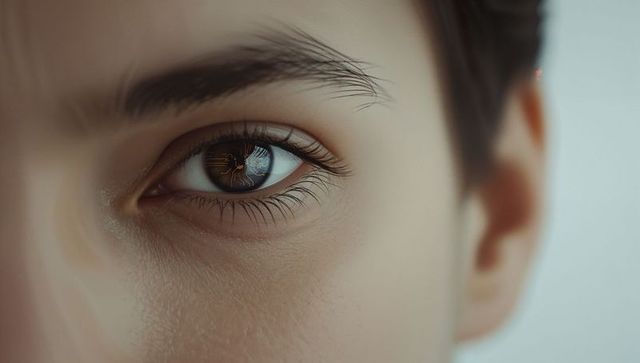 Staring Closeup Eye Reflecting Circuit Board Pattern in Iris, Futuristic Tech Gaze