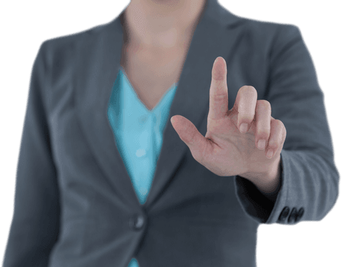 Business woman interacting with transparent technology interface