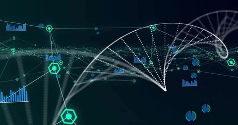 Futuristic Digital Network with Data Flow and Analytics Charts