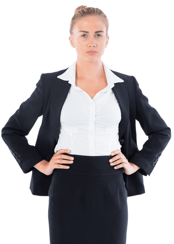 Confident Businesswoman in Black Suit Transparent Background