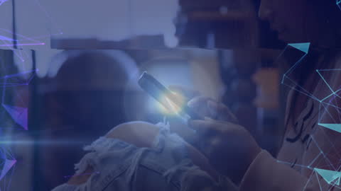 Young Woman Using Smartphone with Futuristic Network Overlay