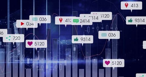 Digital Analytics Over High-Tech Night Skyline with Floating Icons - Download Free Stock Images Pikwizard.com