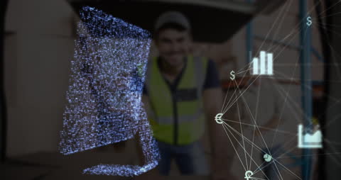 Digital Connections Overlaying Warehouse Worker