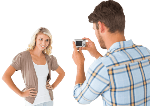man taking photo of smiling girlfriend with transparent background - Download Free Stock Videos Pikwizard.com