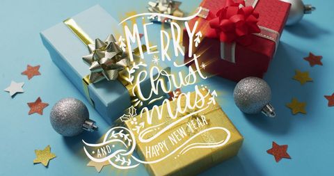 Festive Greeting with Christmas Gifts and Ornaments - Download Free Stock Images Pikwizard.com