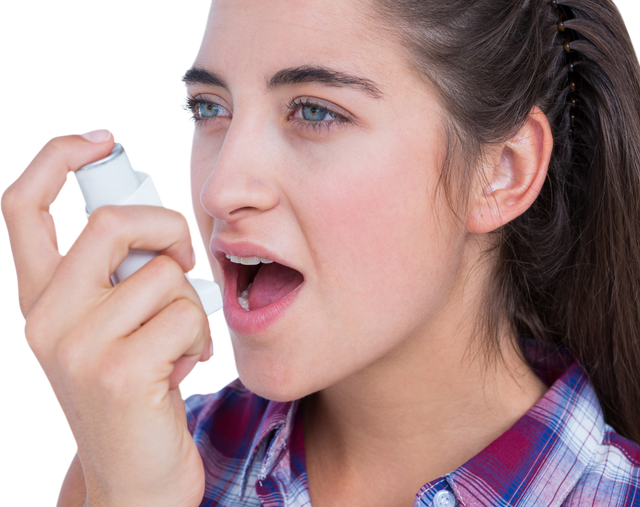 Woman Using Inhaler for Asthma Relief on Transparent Background - Download Free Stock Videos Pikwizard.com