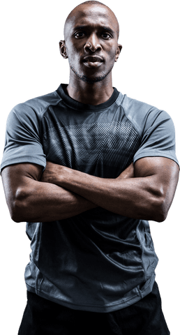 Transparent Male Athlete with Arms Crossed Exuding Confidence