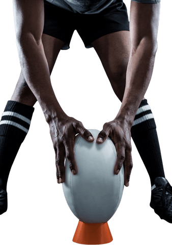 Transparent View Rugby Player Positioning Ball on Kicking Tee