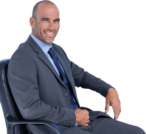 Confident Businessman Sitting On Chair Transparent Background