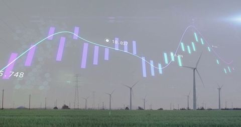 Wind Farm with Data Overlay Symbolizing Renewable Energy Innovation