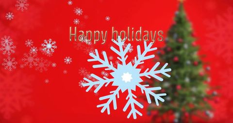 Festive Happy Holidays Greeting with Snowflakes on Red Background - Download Free Stock Images Pikwizard.com