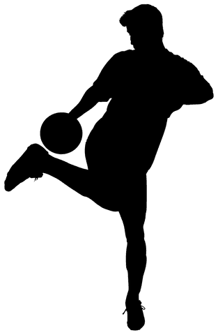 Silhouette of man kicking ball on transparent background