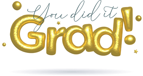 Golden balloon text grad! transparent background celebration art