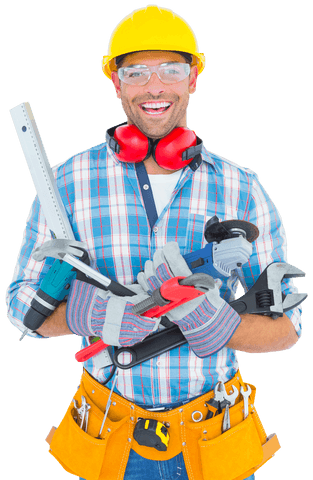 Transparent Background Smiling Construction Worker with Tools - Download Free Stock Videos Pikwizard.com