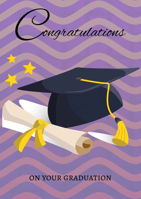 Graduation Cap and Diploma with Stars on Glossy Background - Download Free Stock Templates Pikwizard.com