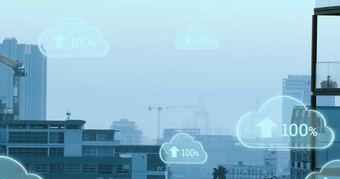 Global Digital Interface with Cloud Icons Over Modern Cityscape - Download Free Stock Images Pikwizard.com