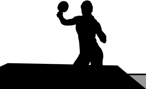 Silhouette of female table tennis player in action on transparent background