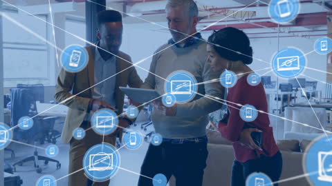 Diverse Team Collaborating in Futuristic Digital Network