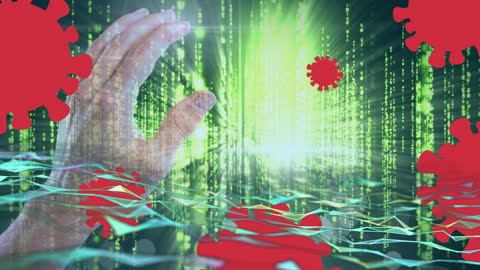 Data Process Illustrations with Viruses and Human Hand