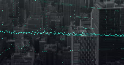 Digital Financial Data Analyzing Over City Skyline