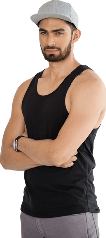 Confident Young Man in Tank Top and Cap on Transparent Background