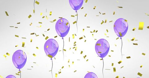 Purple Balloons and Gold Confetti Celebration Illustration
