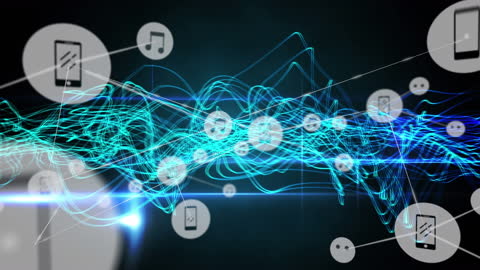 Digital Networking with Wavy Light Trails and Icons