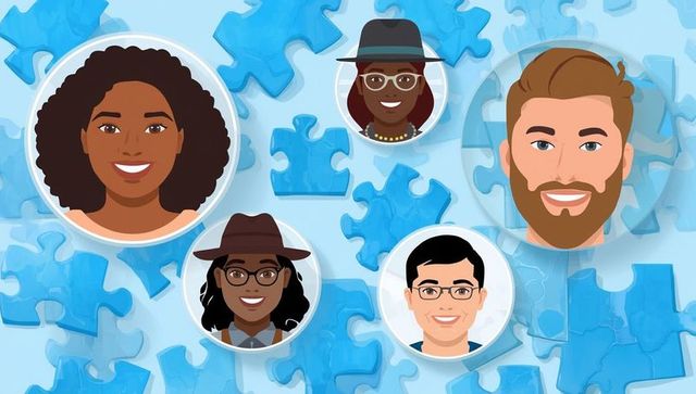 Diverse Animated Team on Puzzle Background Illustrating Collaboration