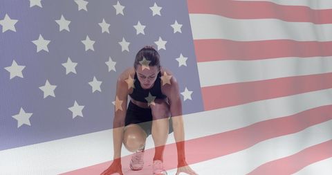 African American Athlete Gets Ready with US Flag Overlay