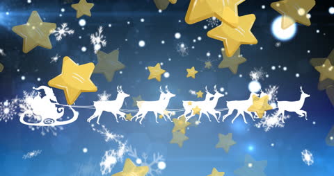 Christmas Animation with Flying Reindeer and Falling Stars