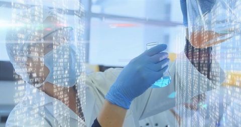 Scientist Conducting Research with Code Overlay in Modern Laboratory