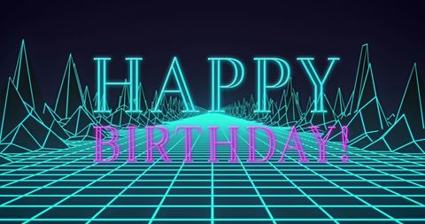 Retro Futuristic Happy Birthday Greeting in Neon - Download Free Stock Images Pikwizard.com