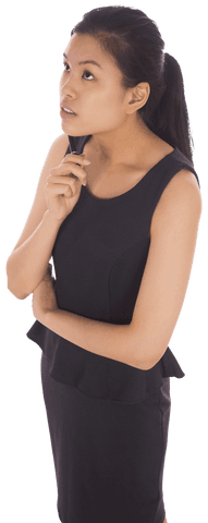 Thoughtful Asian Businesswoman Reflecting on Transparent Background